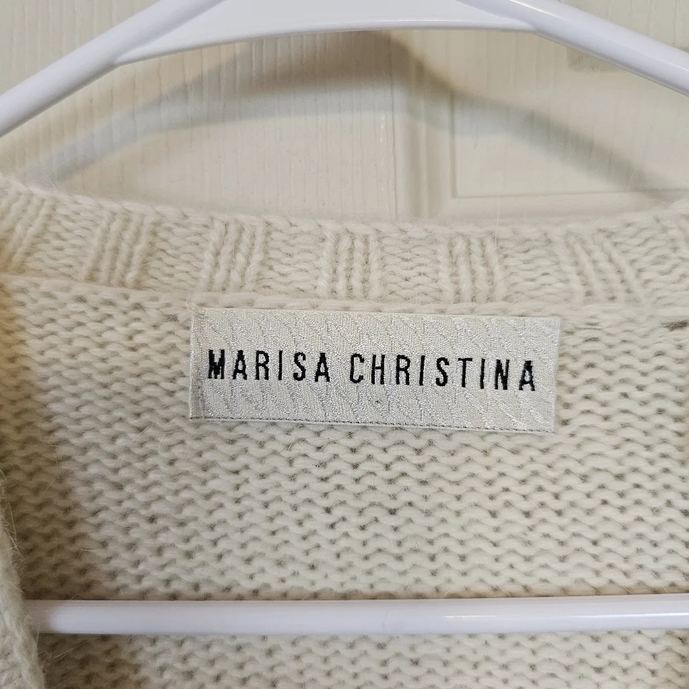 Marisa Christina Vintage Fair Isle Beaded Cable Knit Chunky Button Down Cardigan